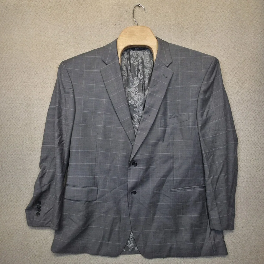 JOS A BANK Traveler Gray Windowpane Blazer Sport Coat Jacket Stretch Custom Flaw